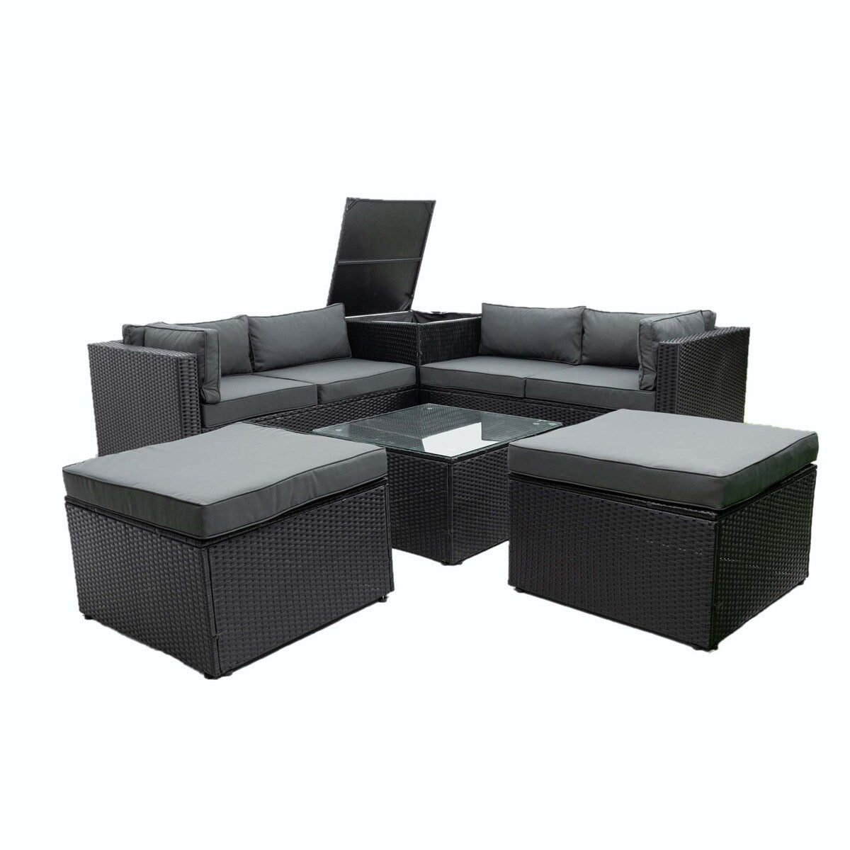 6 Piece Patio Rattan Furniture Conversation Sofa Set