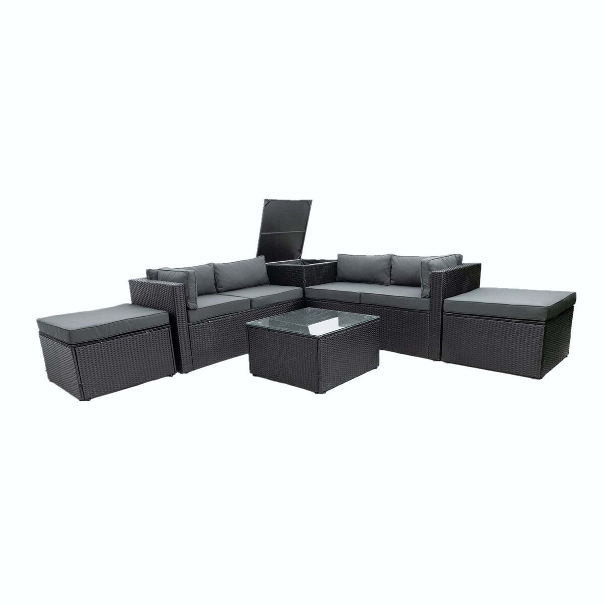 6 Piece Patio Rattan Furniture Conversation Sofa Set