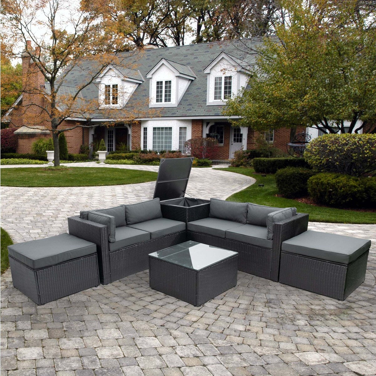 6 Piece Patio Rattan Furniture Conversation Sofa Set