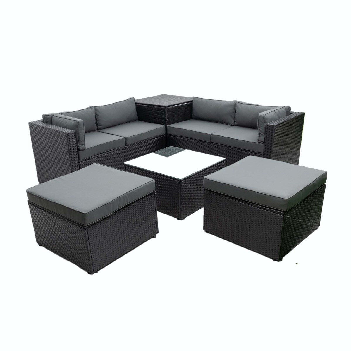 6 Piece Patio Rattan Furniture Conversation Sofa Set