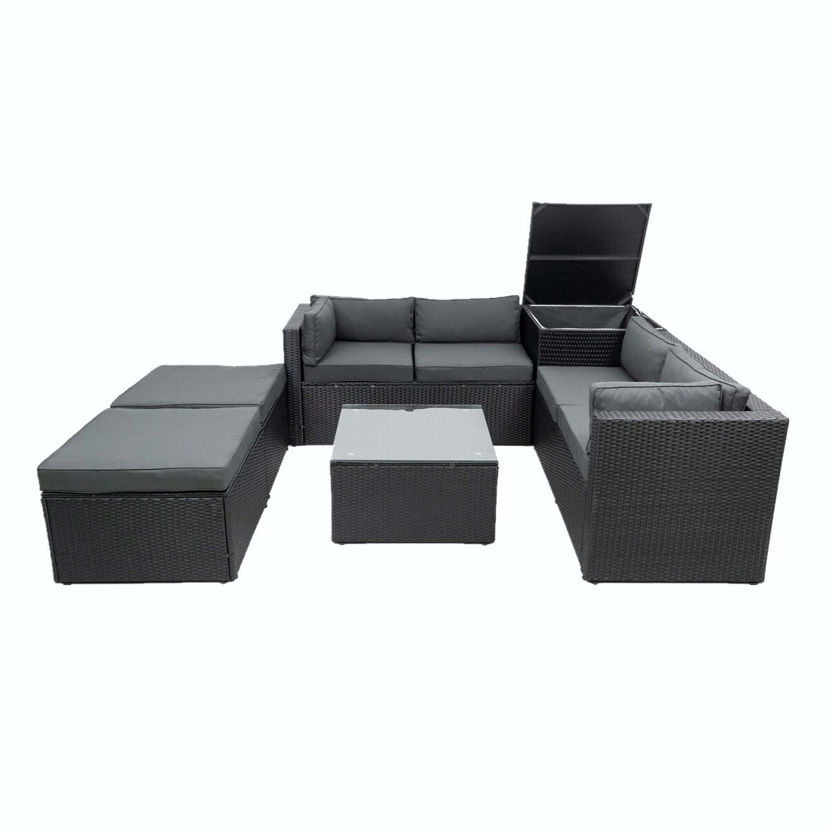 6 Piece Patio Rattan Furniture Conversation Sofa Set