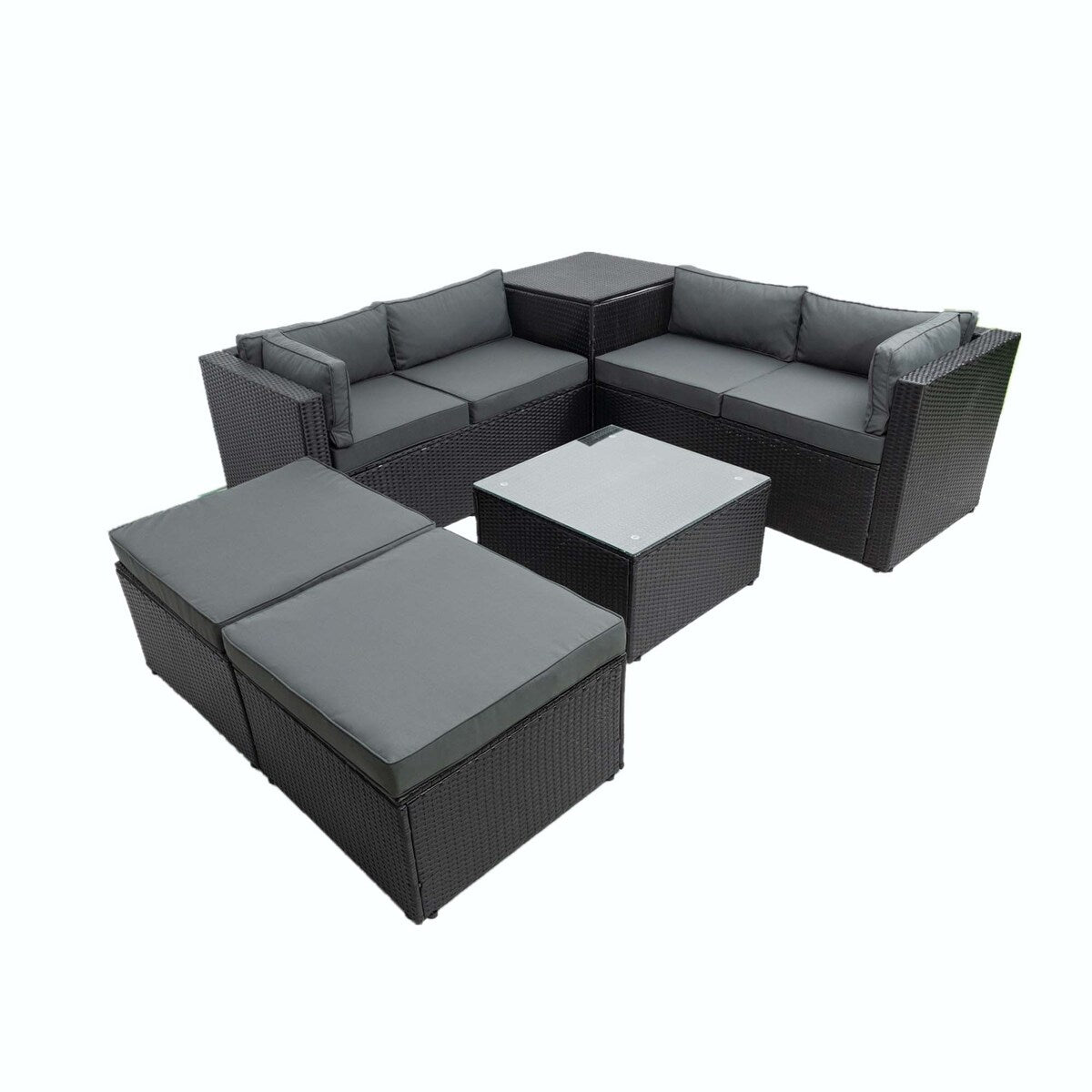 6 Piece Patio Rattan Furniture Conversation Sofa Set