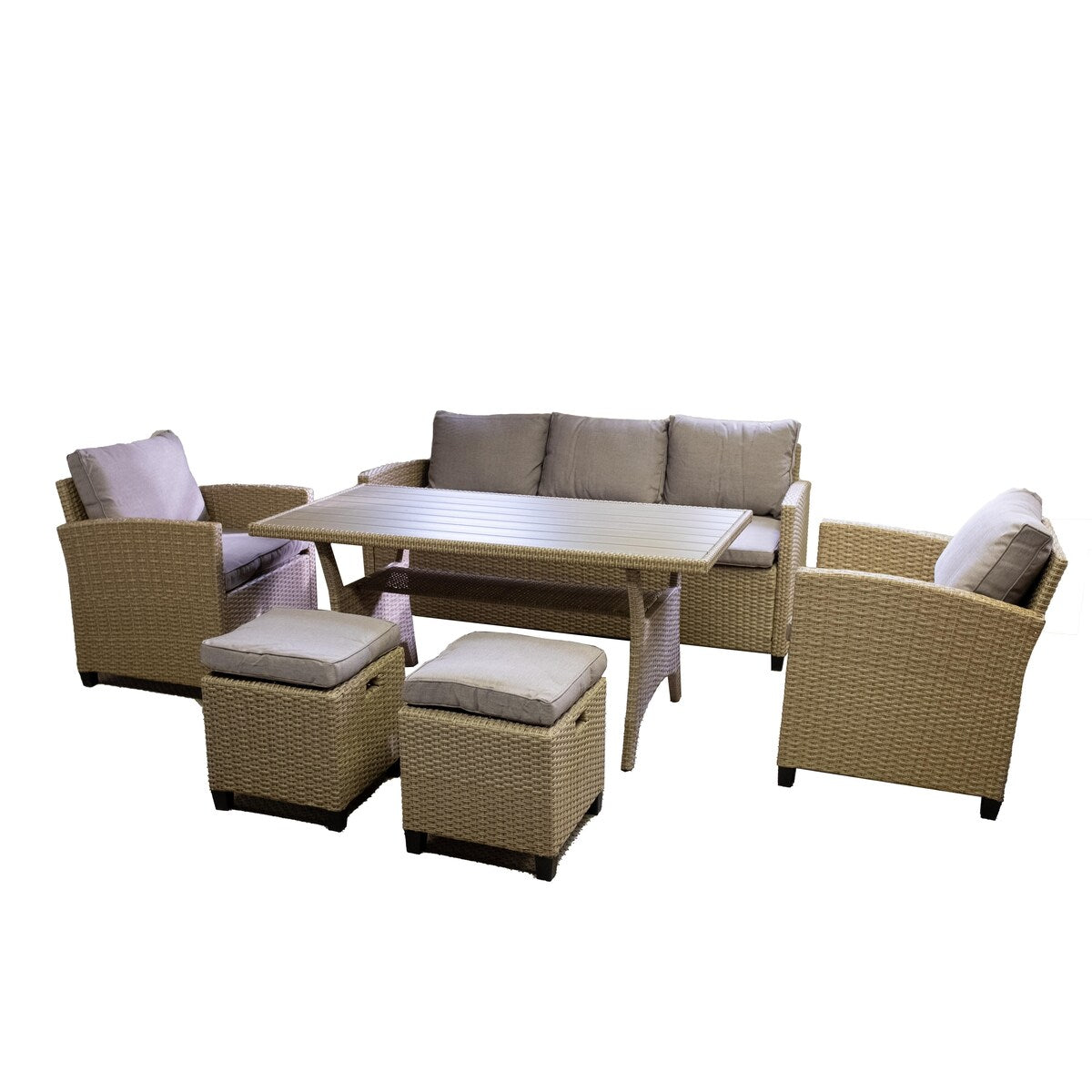 6-Piece Rattan Sofa Set with Removable Cushions & Glass Table
