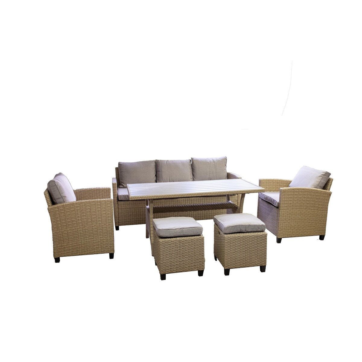 6-Piece Rattan Sofa Set with Removable Cushions & Glass Table