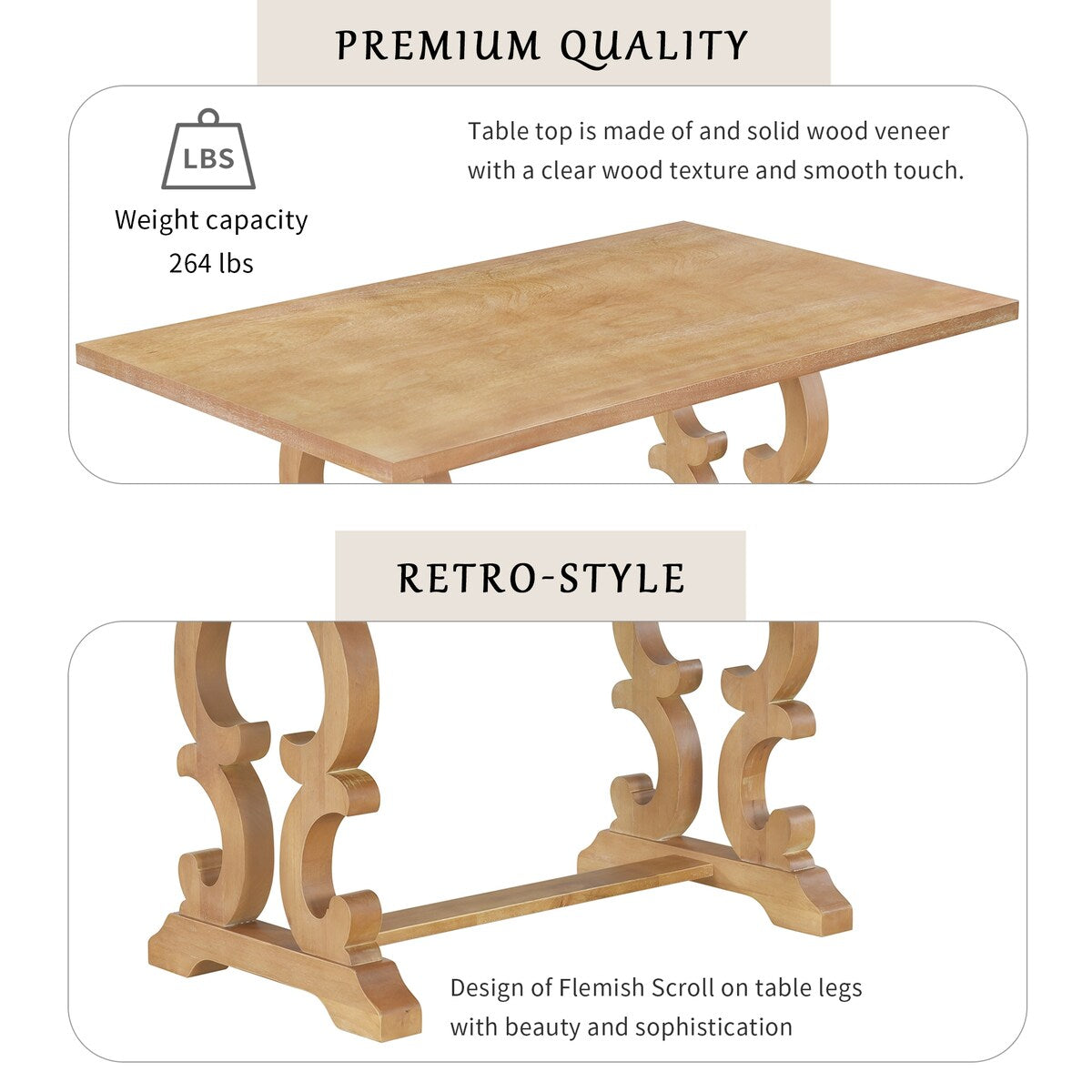 6-Piece Retro Dining Set With Unique-designed Table Legs and 4 Seat&1 Bench with Foam-covered