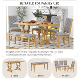 6-Piece Retro Dining Set With Unique-designed Table Legs and 4 Seat&1 Bench with Foam-covered