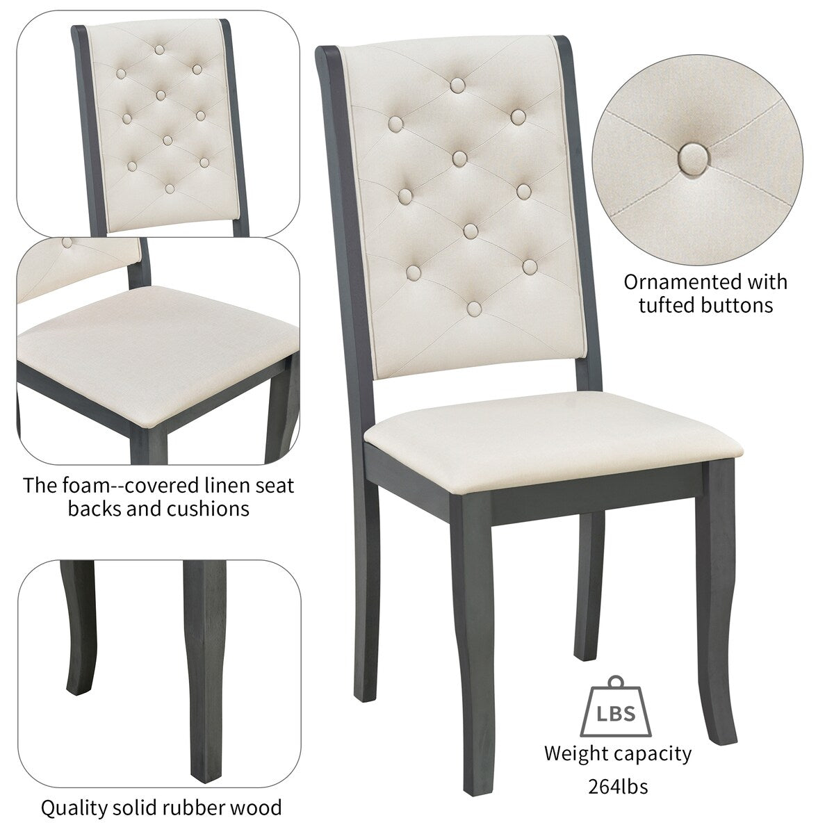 6-Piece Retro Dining Set With Unique-designed Table Legs and 4 Seat&1 Bench with Foam-covered