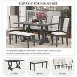 6-Piece Retro Dining Set With Unique-designed Table Legs and 4 Seat&1 Bench with Foam-covered