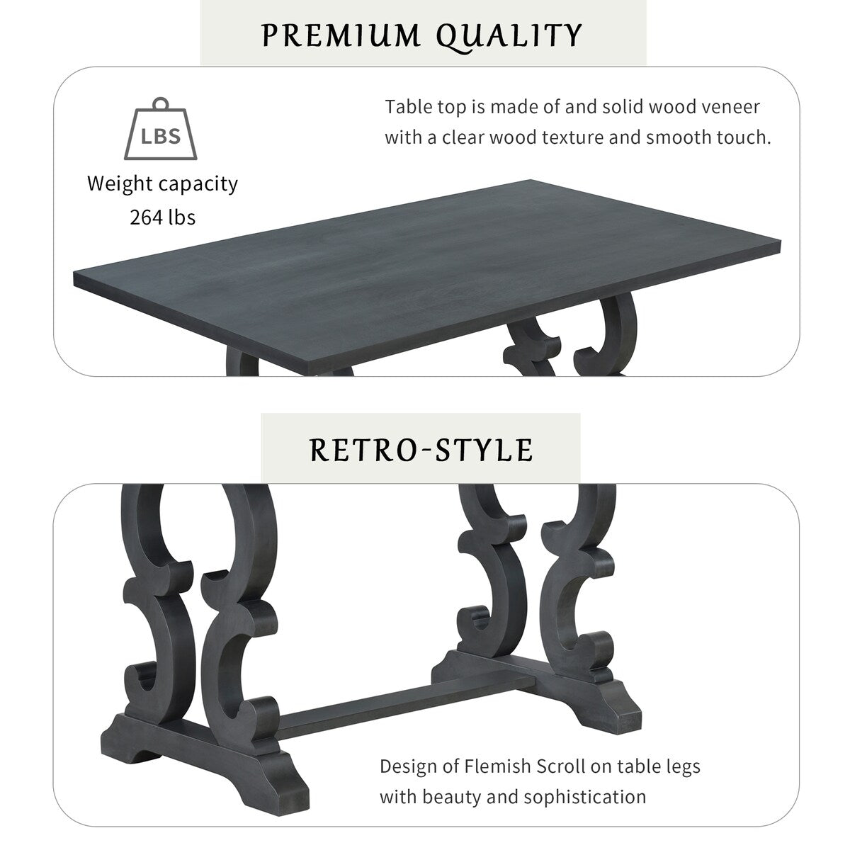 6-Piece Retro Dining Set With Unique-designed Table Legs and 4 Seat&1 Bench with Foam-covered