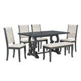 6-Piece Retro Dining Set With Unique-designed Table Legs and 4 Seat&1 Bench with Foam-covered