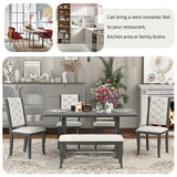 6-Piece Retro Dining Set With Unique-designed Table Legs and 4 Seat&1 Bench with Foam-covered