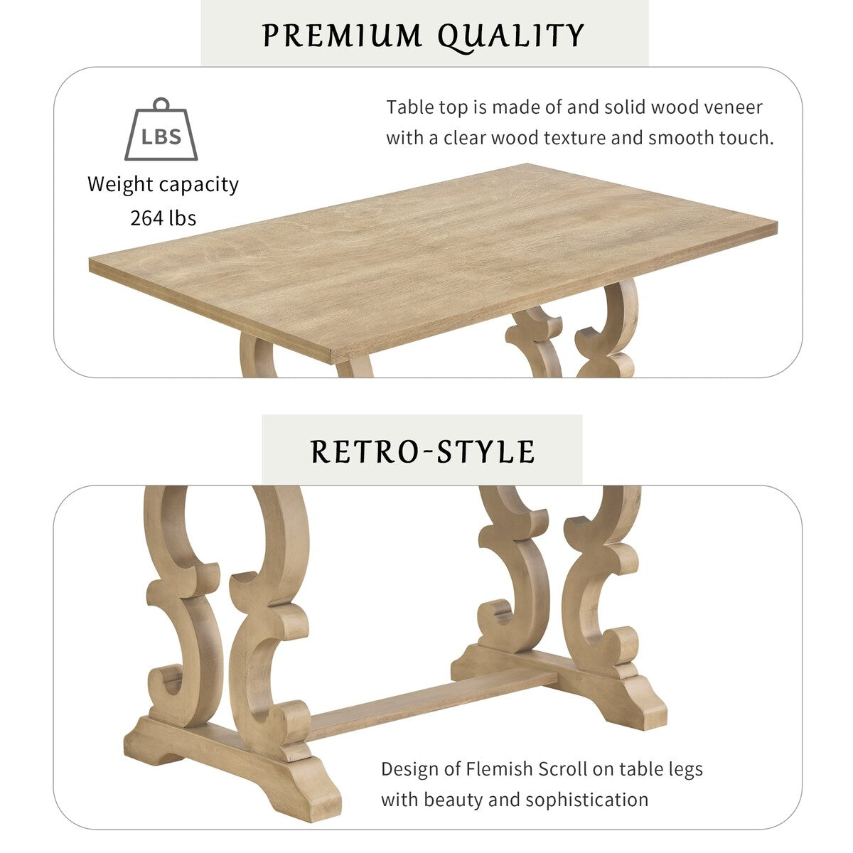 6-Piece Retro Dining Set With Unique-designed Table Legs and 4 Seat&1 Bench with Foam-covered
