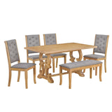 6-Piece Retro Dining Set With Unique-designed Table Legs and 4 Seat&1 Bench with Foam-covered