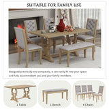 6-Piece Retro Dining Set With Unique-designed Table Legs and 4 Seat&1 Bench with Foam-covered