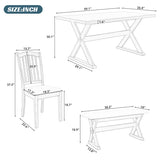 6-Piece Rustic Dining Set With Rectangular Trestle Table and 4 Upholstered Chairs & Bench