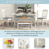 6-Piece Rustic Dining Set With Rectangular Trestle Table and 4 Upholstered Chairs & Bench
