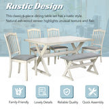 6-Piece Rustic Dining Set With Rectangular Trestle Table and 4 Upholstered Chairs & Bench