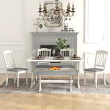 6-Piece Rustic Dining Set With Rectangular Trestle Table and 4 Upholstered Chairs & Bench