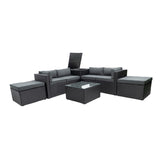 6-Piece Sectional Patio Set with Storage Box, Removeable Cushions & Tempered Glass Tabletop for Your Enjoyment.