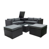 6-Piece Sectional Patio Set with Storage Box, Removeable Cushions & Tempered Glass Tabletop for Your Enjoyment.