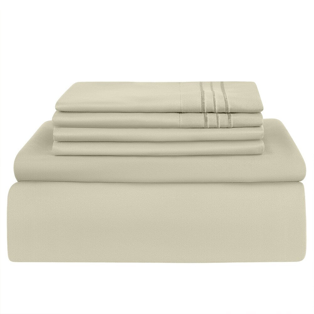 6 Piece Sheet Set 1800 Series Egyptian Deep Pocket Twin Vanilla