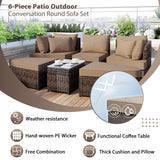 6-Piece Wicker Outdoor Sectional Conversation Set with Cushions - 2Corner Sofas&1Single Sofa&2Ottomans&1Table
