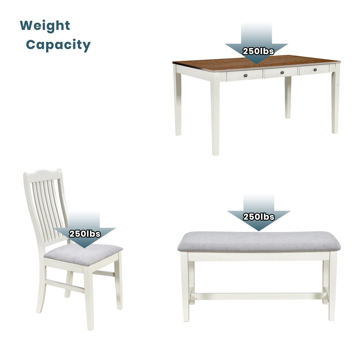 6-Piece Wood Dining Table Set with 4 Chairs and Bench