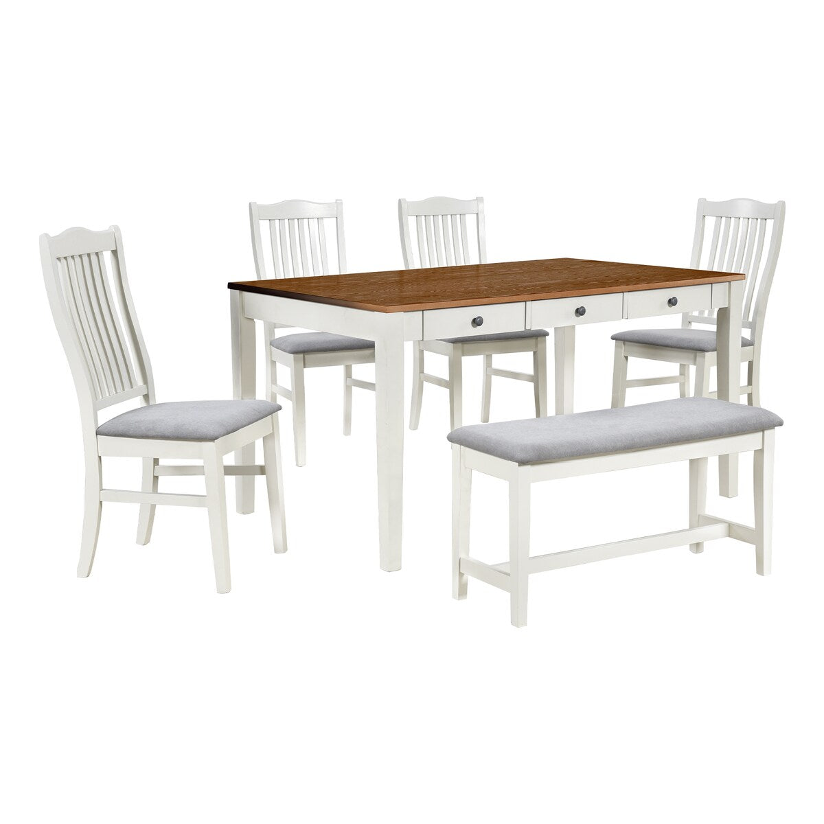 6-Piece Wood Dining Table Set with 4 Chairs and Bench