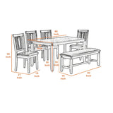 6 Piece Wooden Dining Set with Leatherette Padded Chair and Bench, Gray