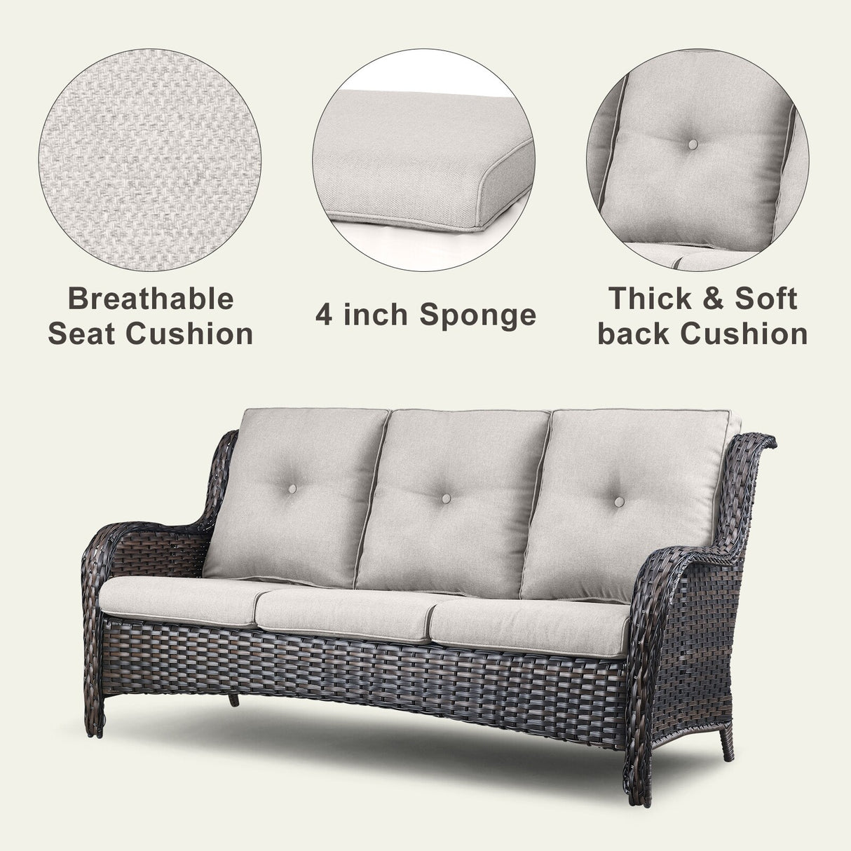 6 Pieces All Weather Wicker Sofa Patio Chair Set