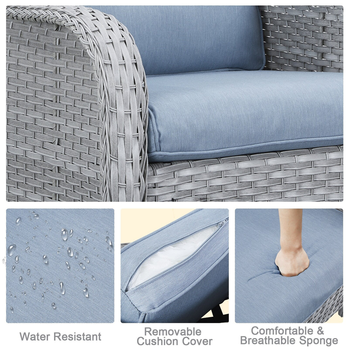 6 Pieces All Weather Wicker Sofa Patio Chair Set