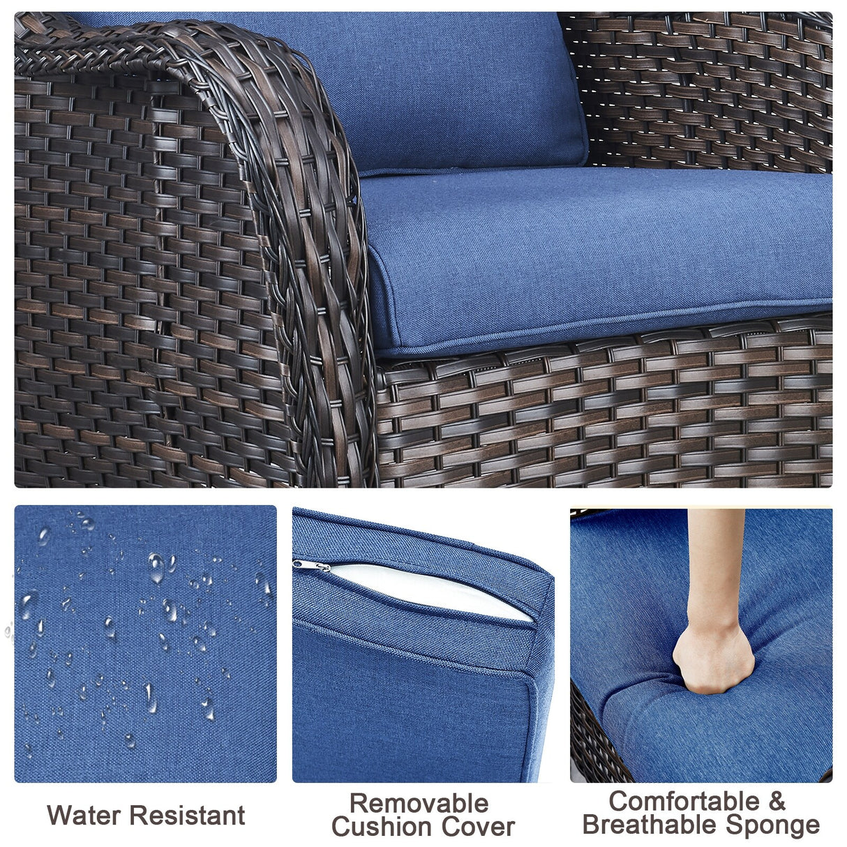 6 Pieces All Weather Wicker Sofa Patio Chair Set