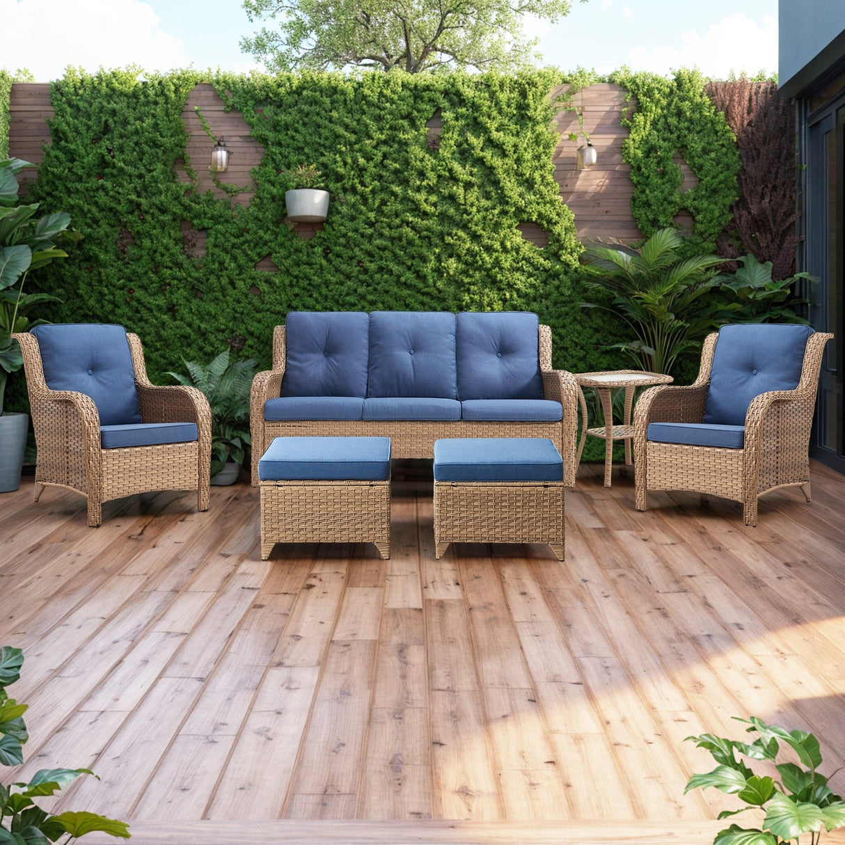 6 Pieces All Weather Wicker Sofa Patio Chair Set