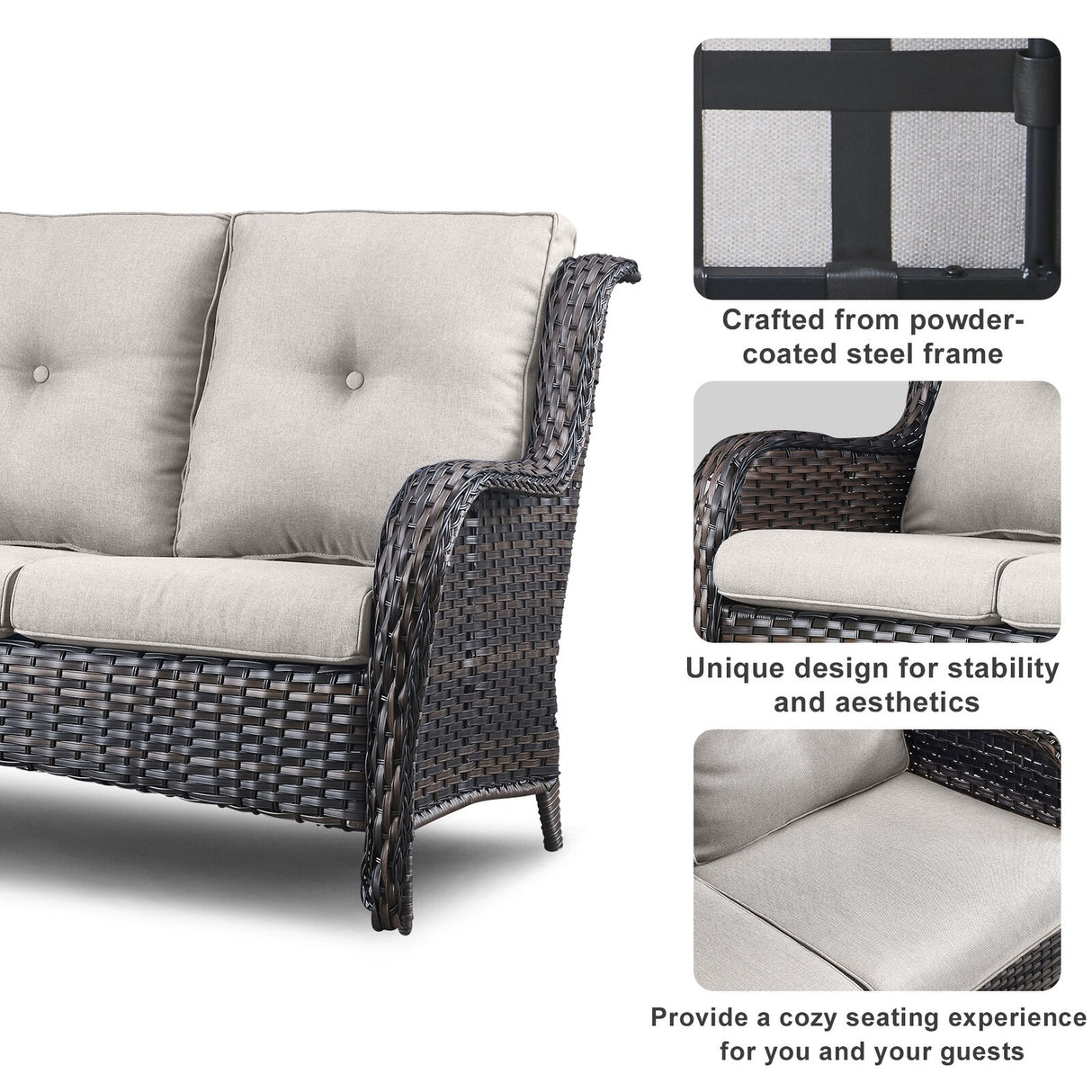 6 Pieces All Weather Wicker Sofa Patio Chair Set