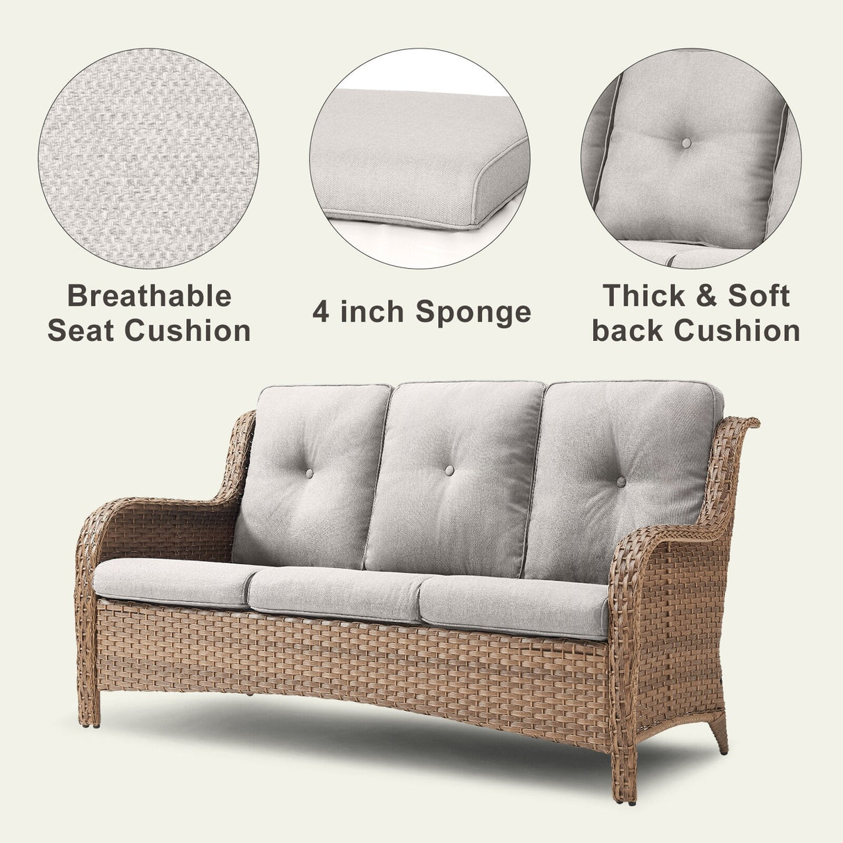 6 Pieces All Weather Wicker Sofa Patio Chair Set