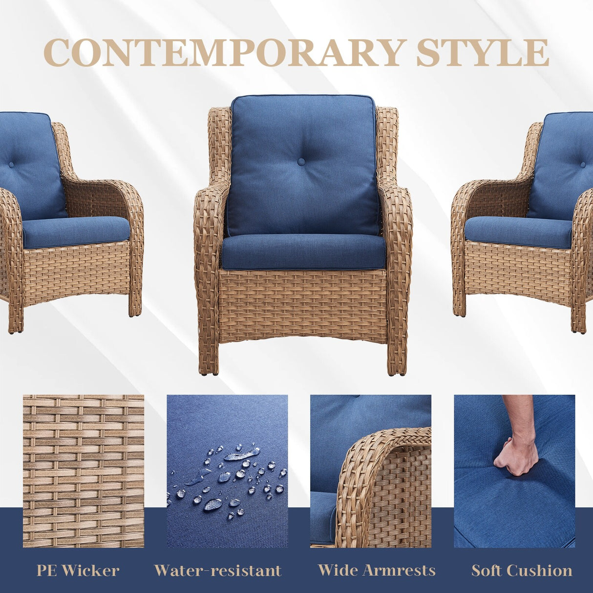 6 Pieces All Weather Wicker Sofa Patio Chair Set