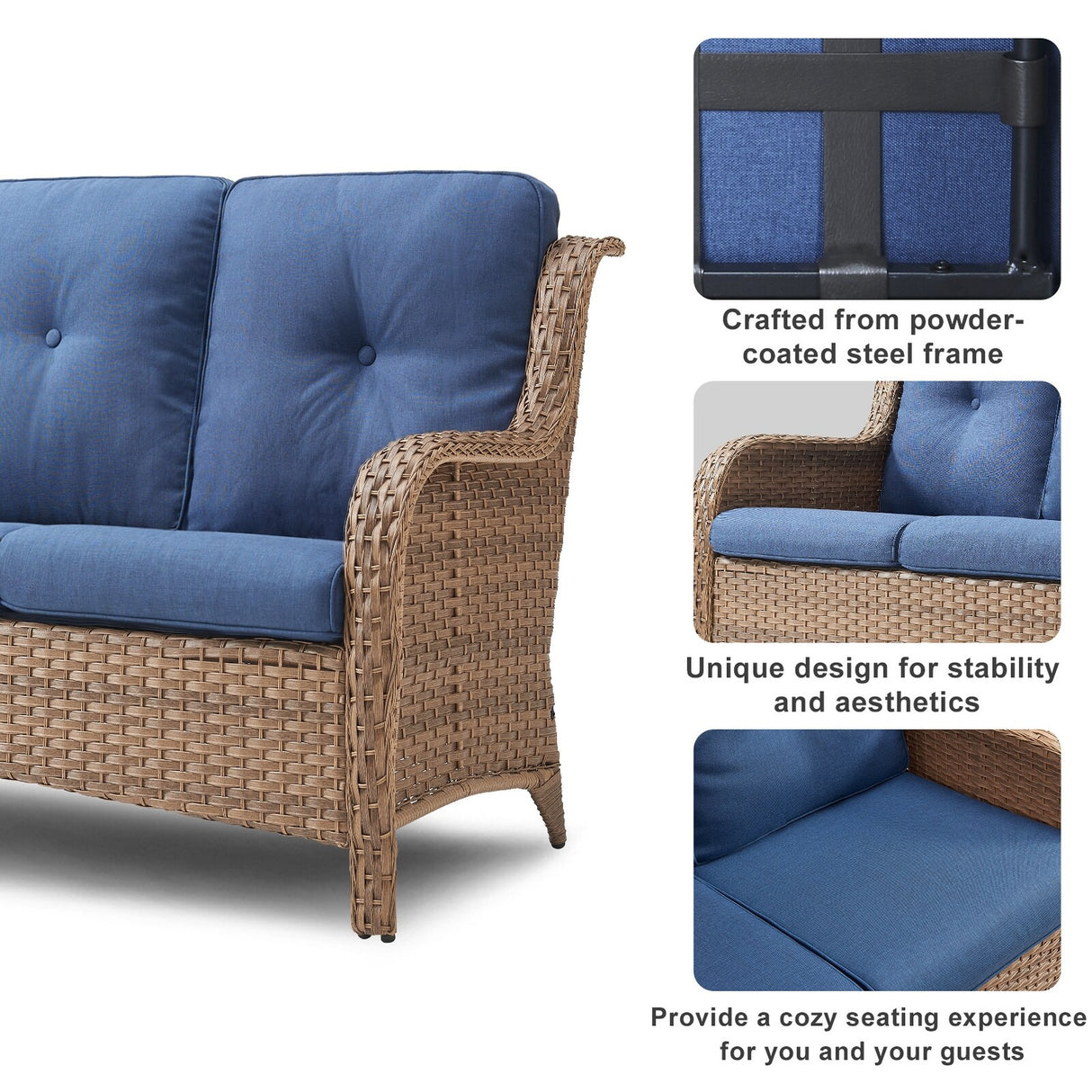 6 Pieces All Weather Wicker Sofa Patio Chair Set
