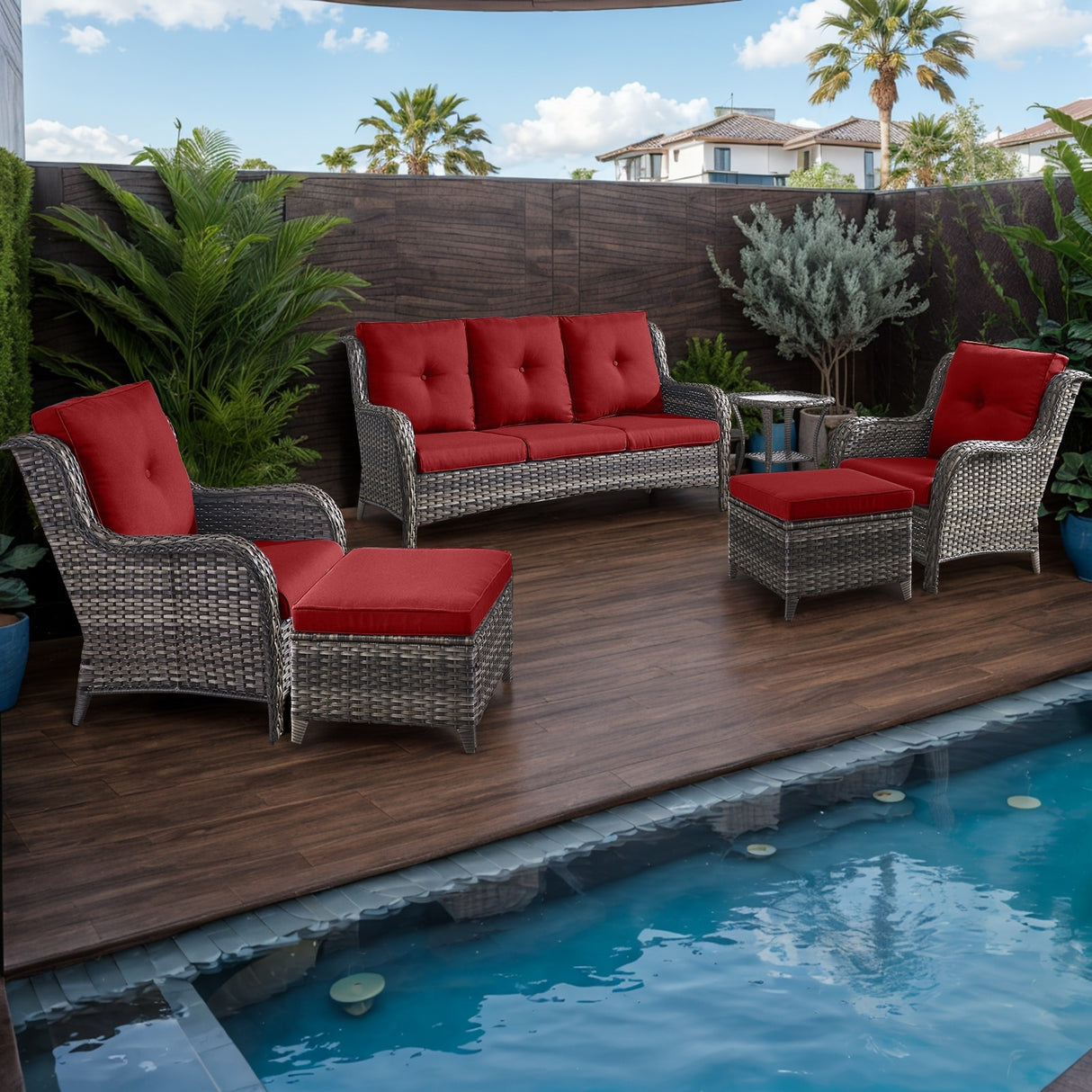 6 Pieces All Weather Wicker Sofa Patio Chair Set