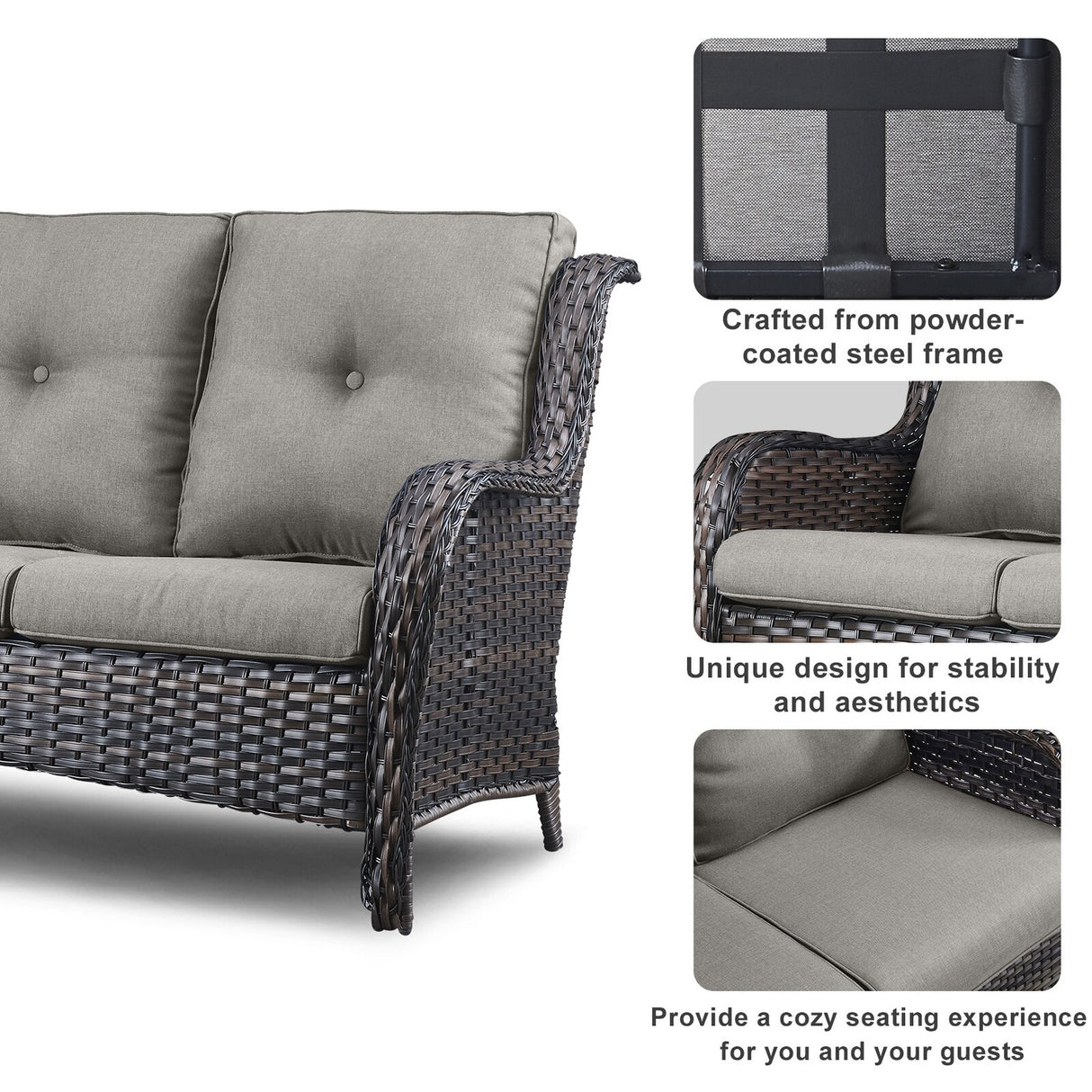 6 Pieces All Weather Wicker Sofa Patio Chair Set