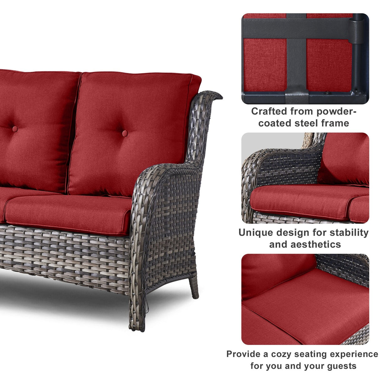 6 Pieces All Weather Wicker Sofa Patio Chair Set