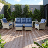 6 Pieces All Weather Wicker Sofa Patio Chair Set