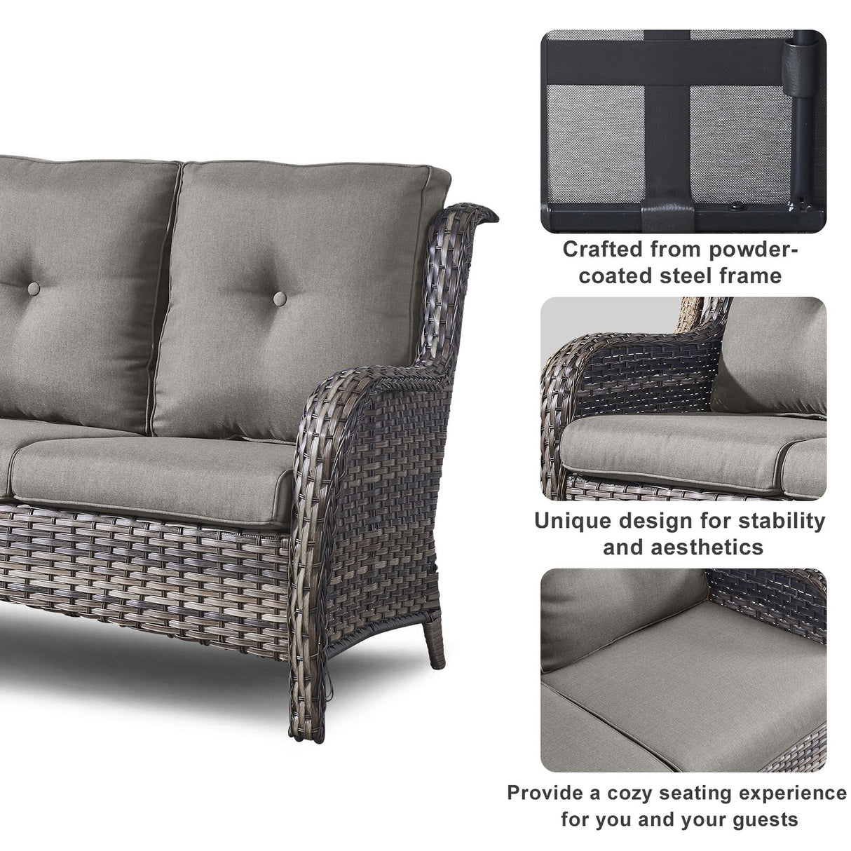 6 Pieces All Weather Wicker Sofa Patio Chair Set