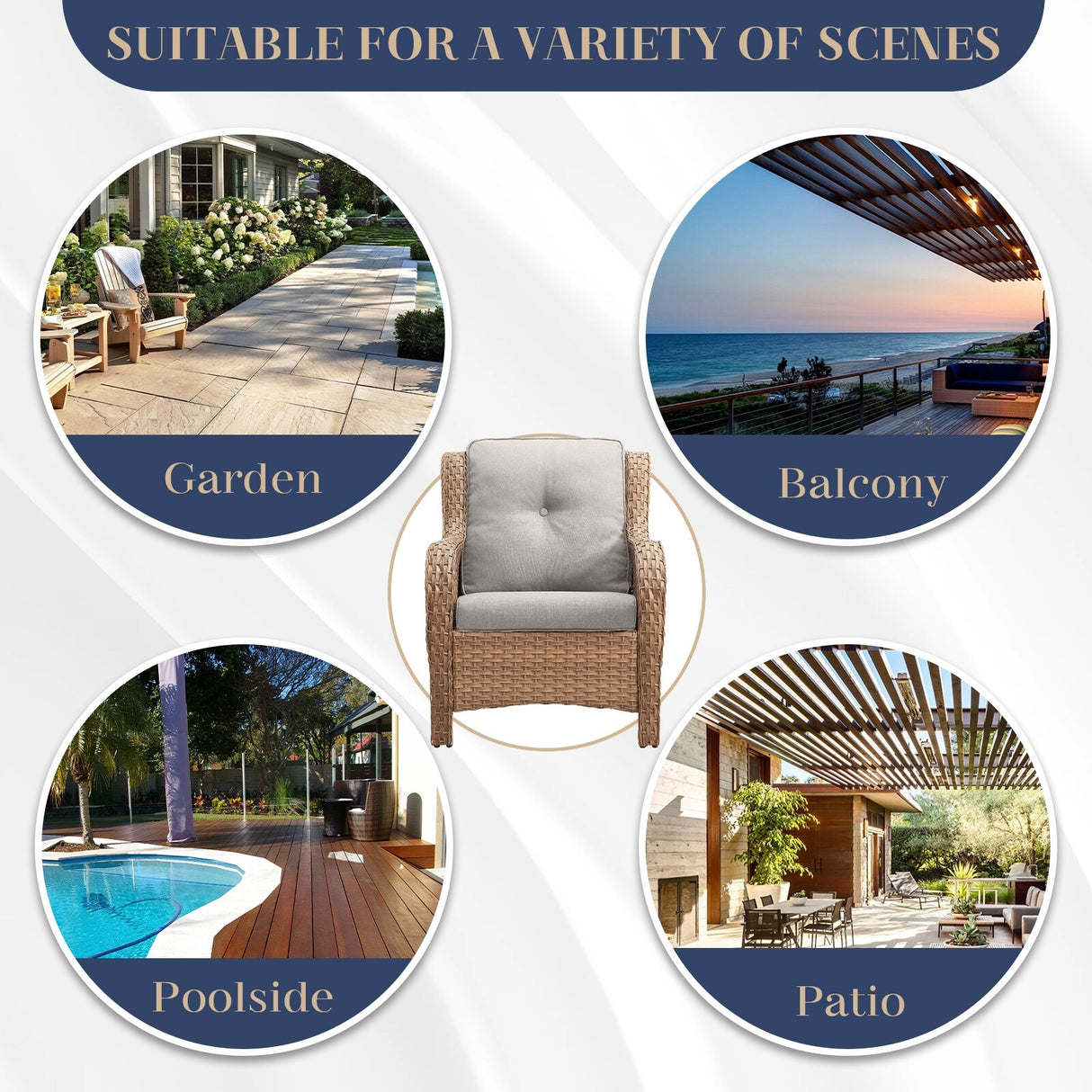 6 Pieces All Weather Wicker Sofa Patio Chair Set