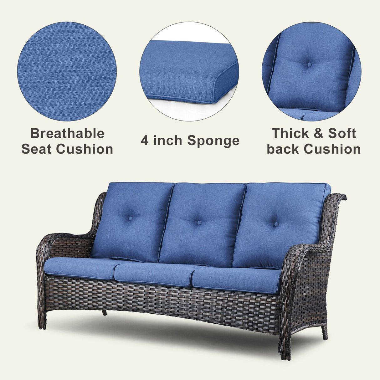 6 Pieces All Weather Wicker Sofa Patio Chair Set