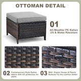 6 Pieces All Weather Wicker Sofa Patio Chair Set