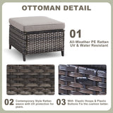 6 Pieces All Weather Wicker Sofa Patio Chair Set