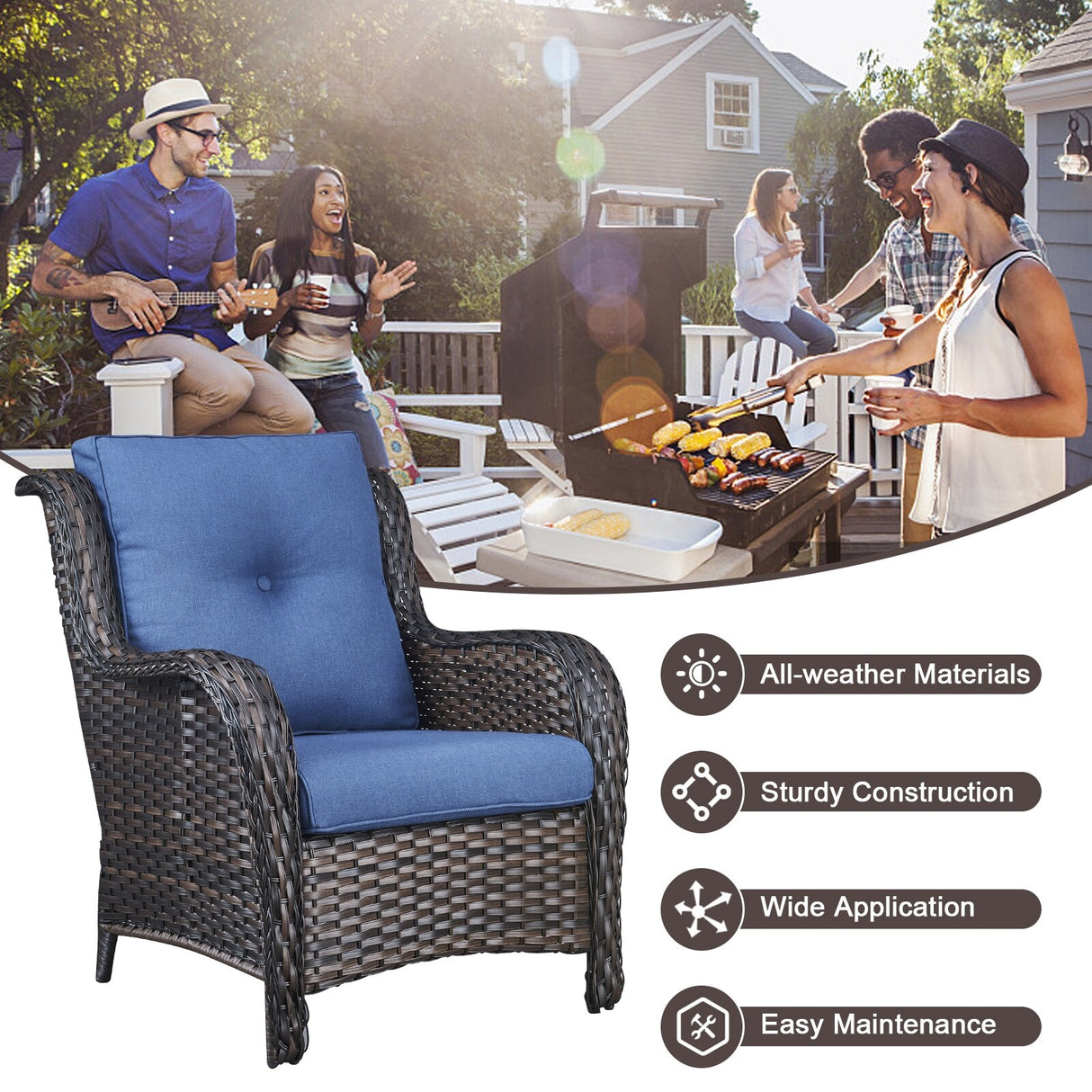 6 Pieces All Weather Wicker Sofa Patio Chair Set