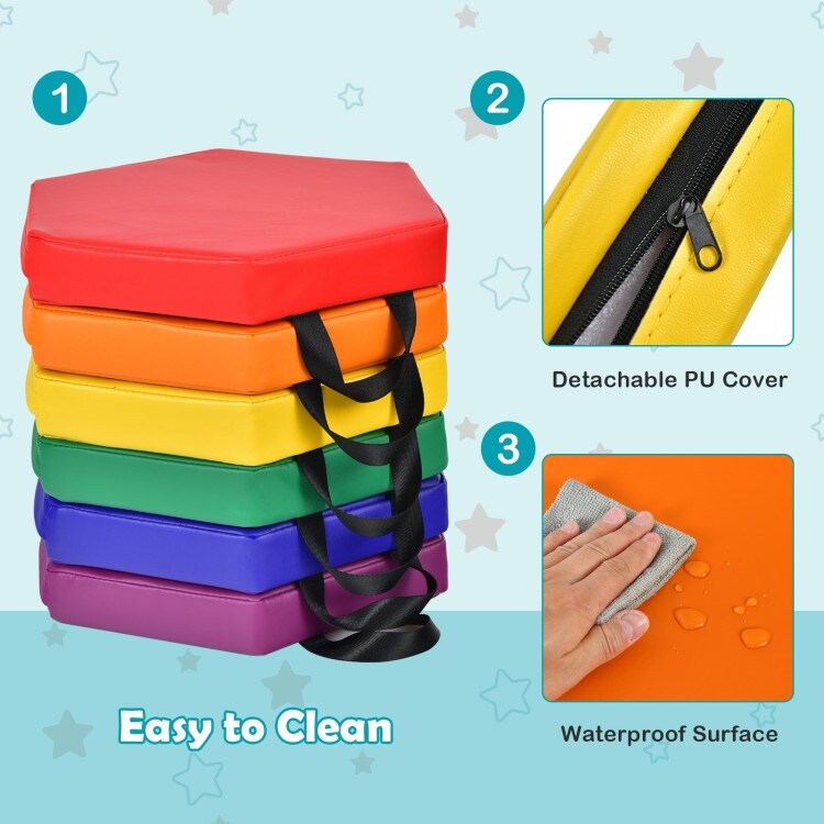 6 Pieces Multifunctional Hexagon Toddler Floor Cushions Classroom Seating with Handles