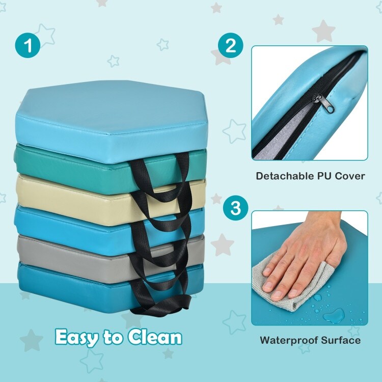 6 Pieces Multifunctional Hexagon Toddler Floor Cushions Classroom Seating with Handles