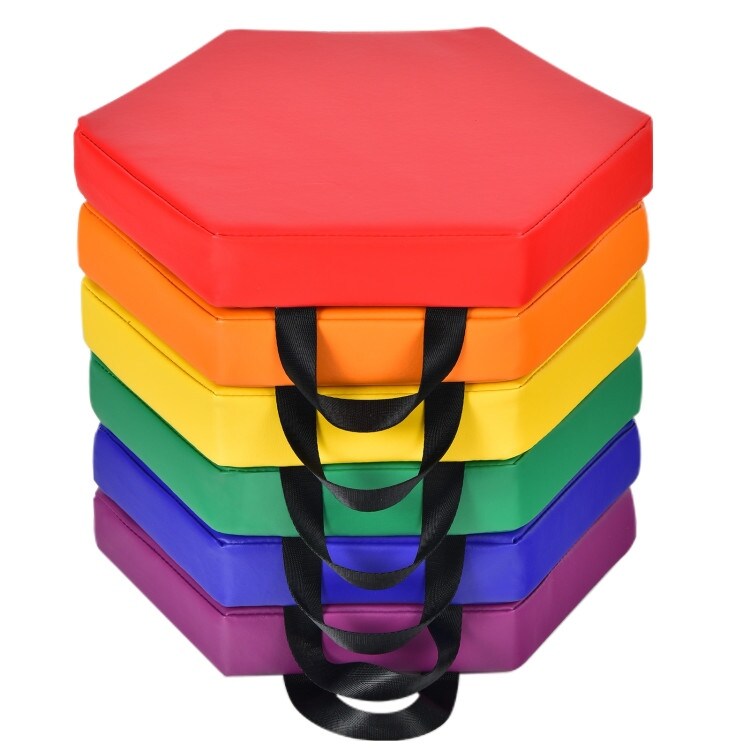 6 Pieces Multifunctional Hexagon Toddler Floor Cushions Classroom Seating with Handles